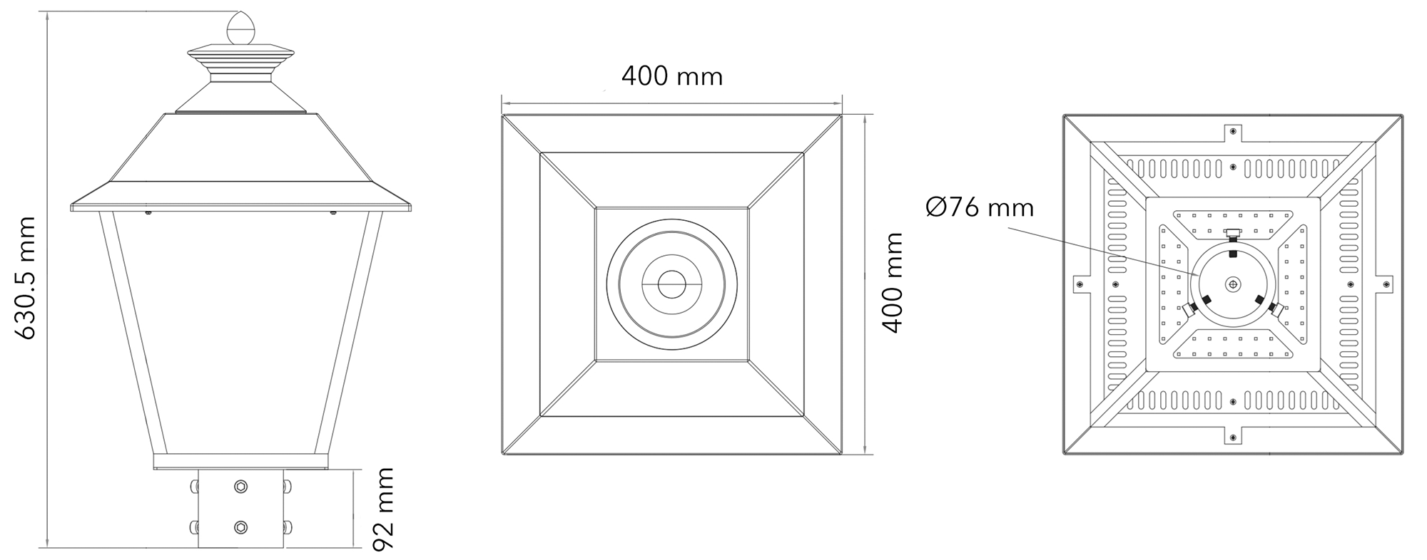 Размеры уличного фонаря AURO-GARDEN-CL1-40